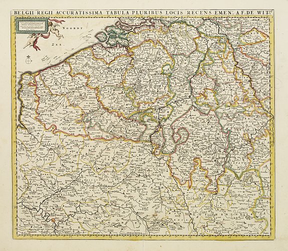 DE WIT, F, Belgii Regii Accuratissima Tabula Pluribus Locis..., antique map, old maps