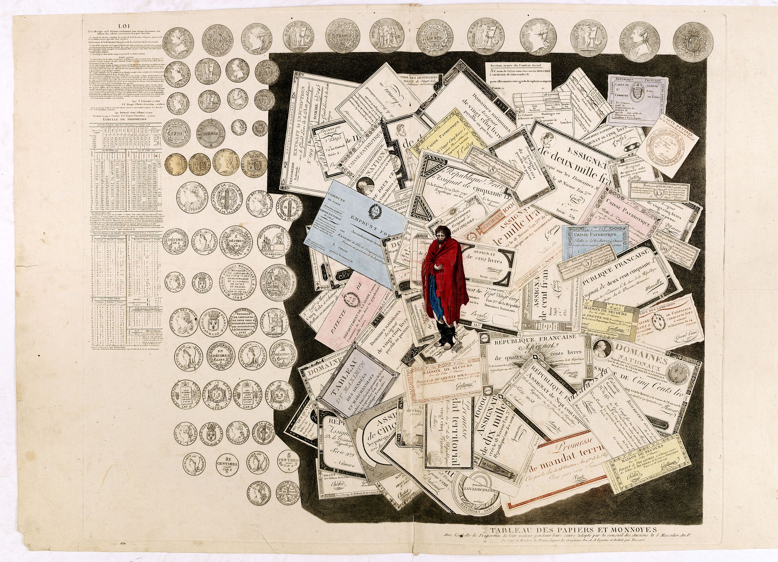 LEJEUNE, A.A. / TASSART., Tableau des Papiers et Monnoyes.. (tompe-l'oeil), antique map, old maps