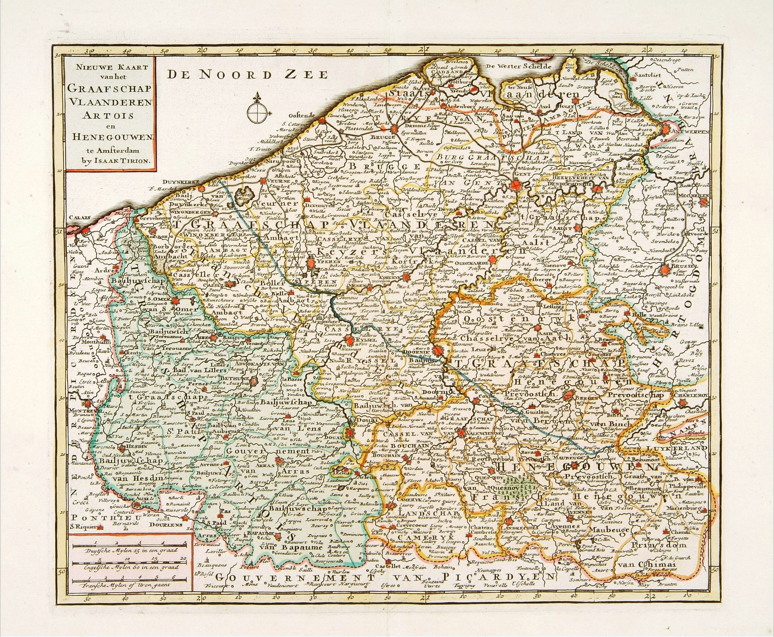 TIRION, I., Nieuwe kaart van het Graafschap Vlaanderen, Artois. . ., antique map, old maps