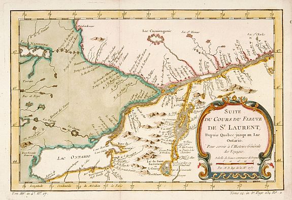 BELLIN, J.N., Suite du Cours du Fleuve de St.Laurent depuis Quebec jusqu' au Lac Ontario., antique map, old maps