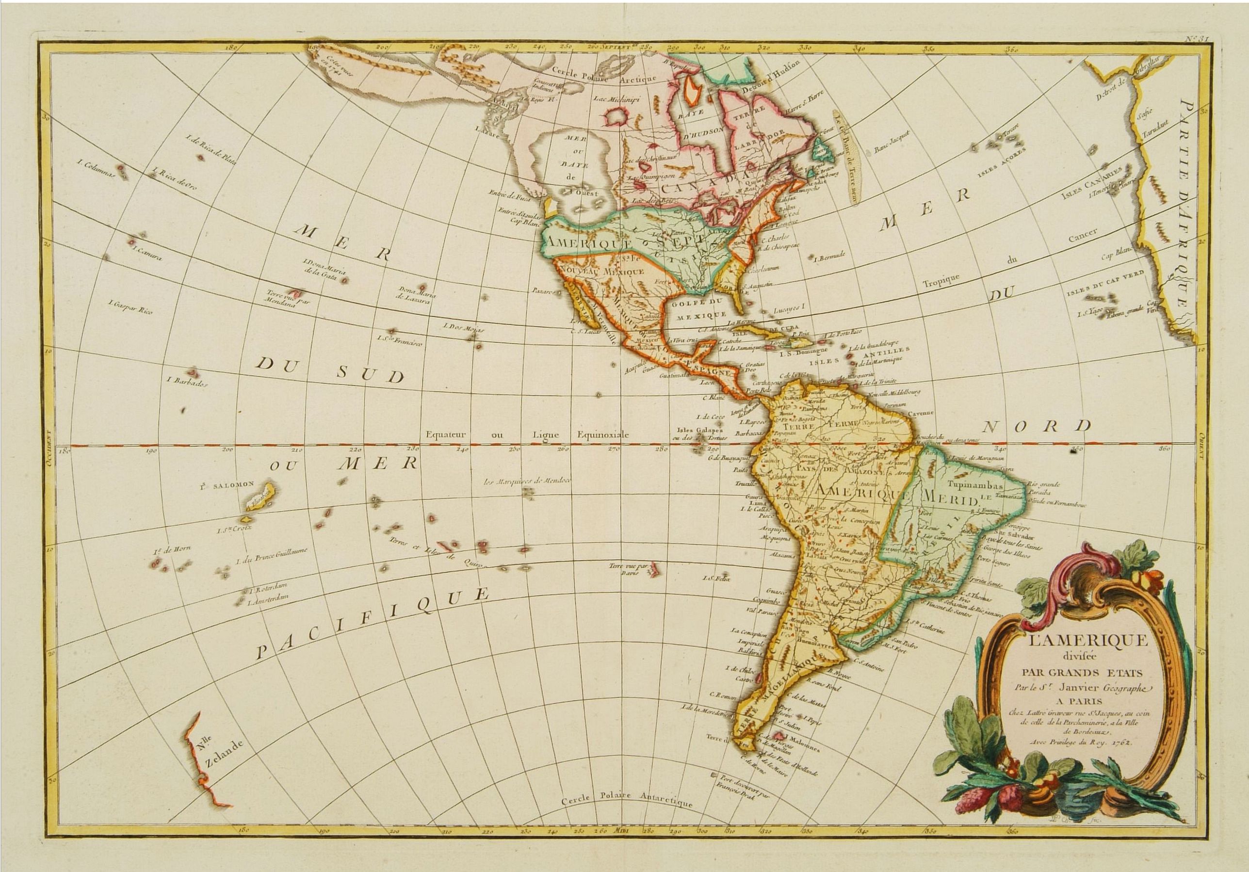 JANVIER, Sr., L'Amerique divisée Pars Grands Etats. . ., antique map, old maps