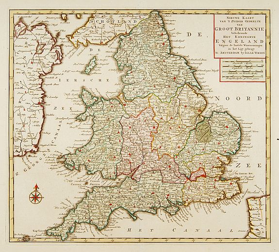TIRION, I., Nieuwe kaart van 'T zuider Gedeelte van Groot Brittannie. . ., antique map, old maps