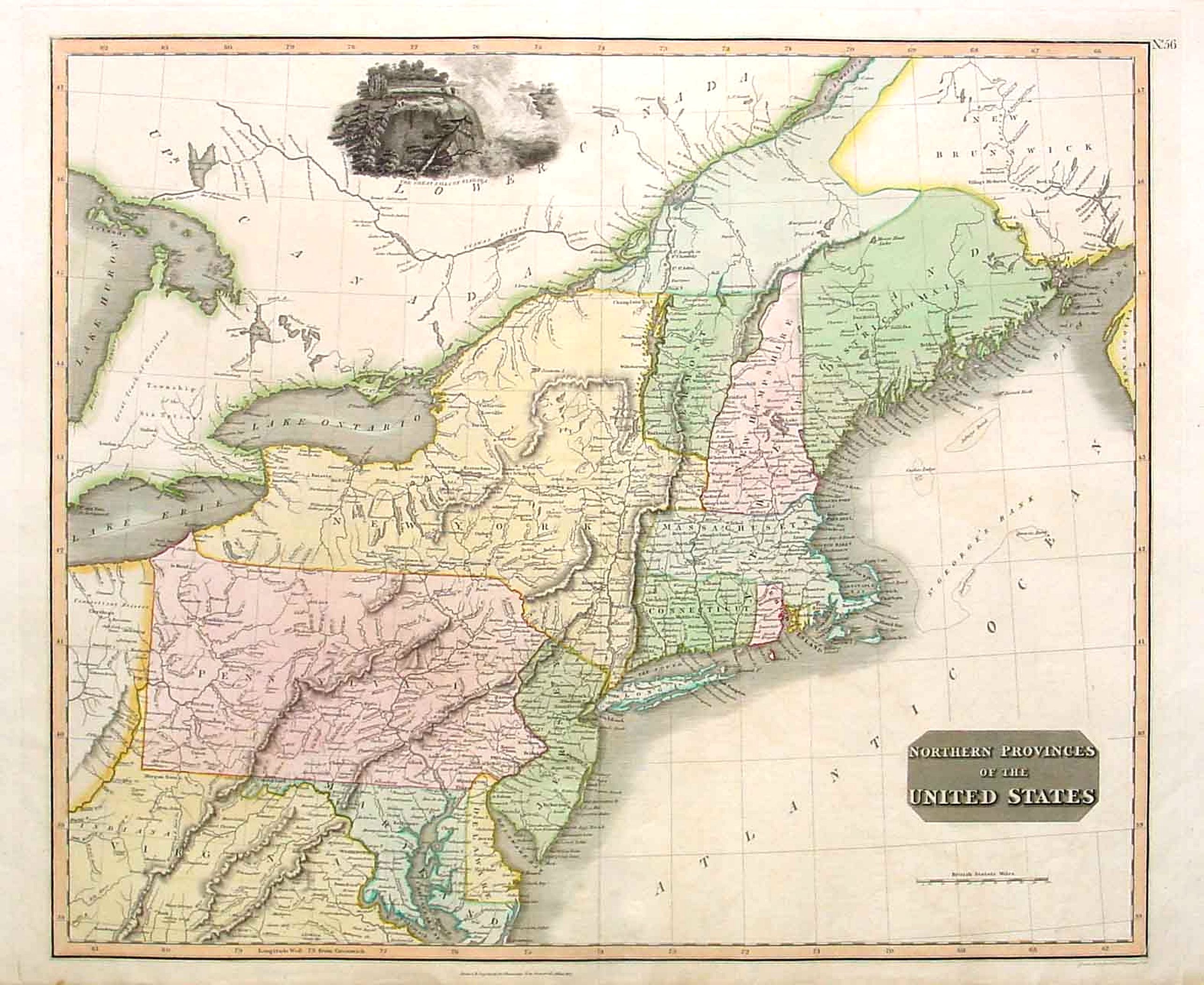 THOMSON, J., Northern Provinces of the United States., antique map, old maps
