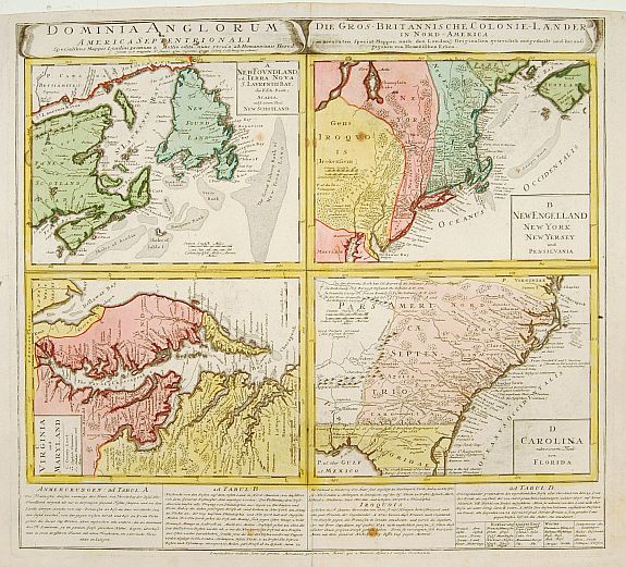 HOMANN HEIRS., Dominia Anglorum in America Septentrionali/ Sie Gros-Brittanische Colonie Lænder in Nord-America. . ., antique map, old maps