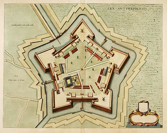 BLAEU, J., Arx Antverpiensis., antique map, old maps