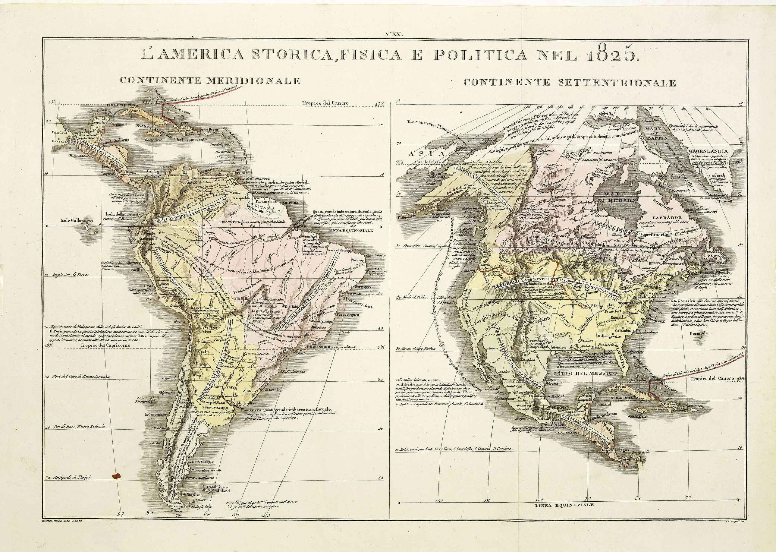 TASSO, G., L\'America storica, fisica e politica nel 1825., antique map, old maps