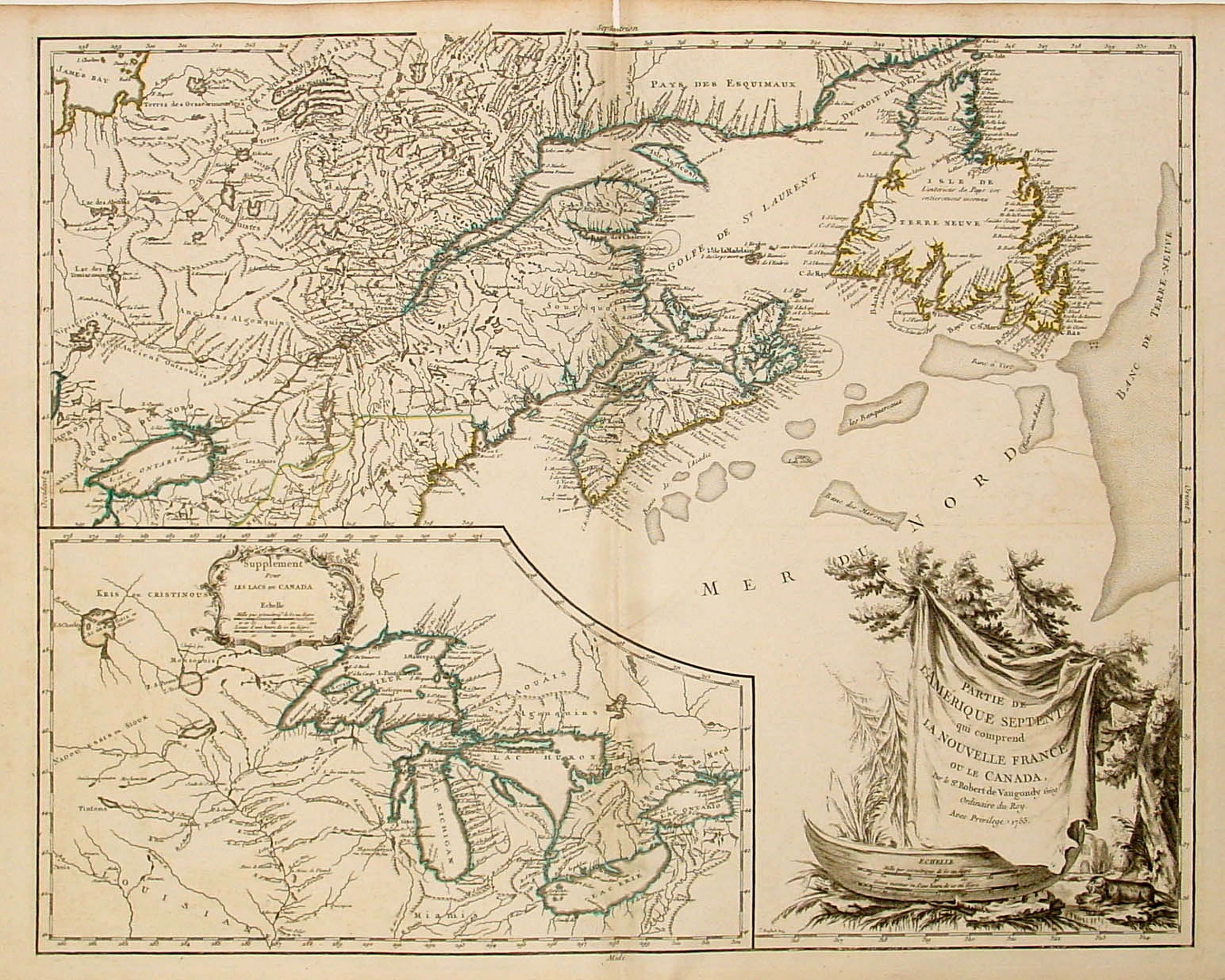 VAUGONDY, R. de, Partie de l'Amerique Septent ..., antique map, old maps