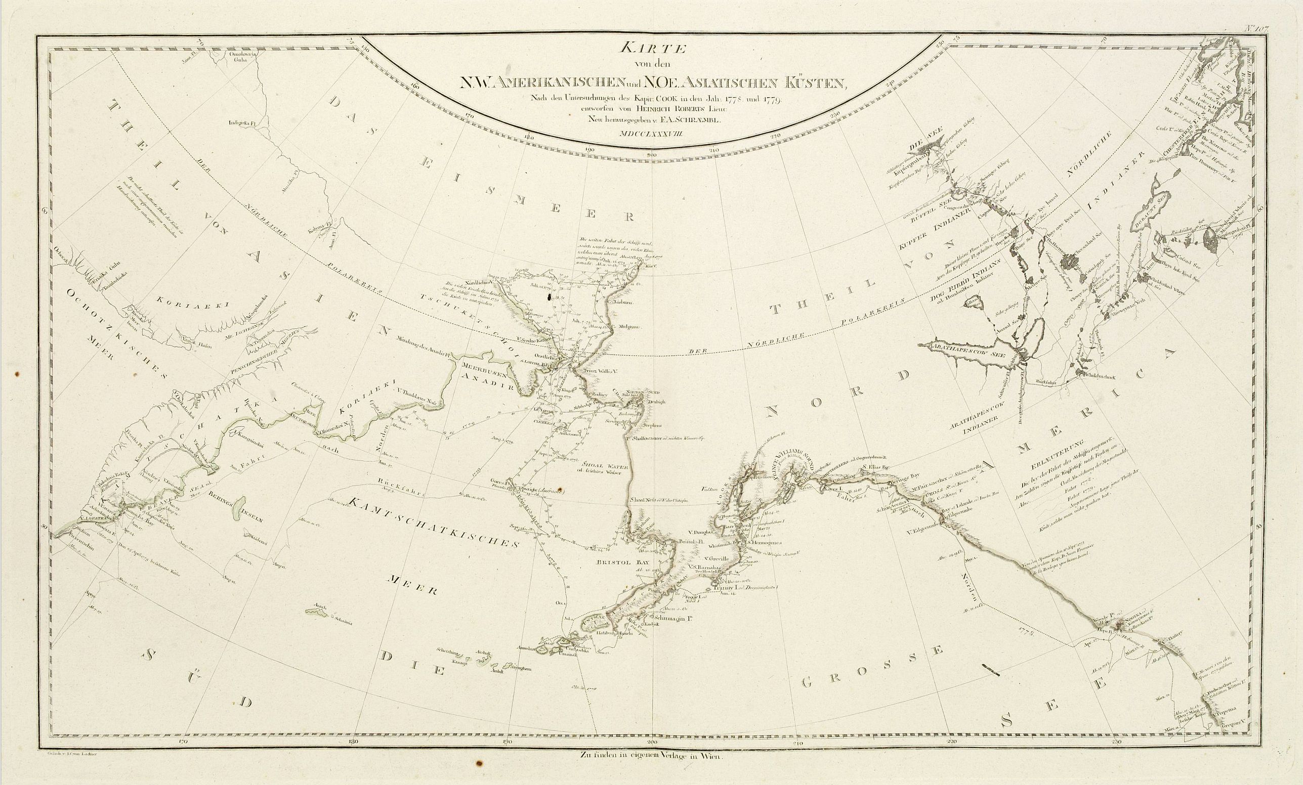 SCHRAEMBL, F.A., Karte von den N.W.Amerikanische und N.O.E. Asia.., antique map, old maps