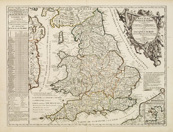 NOLIN, J.B. / CORONELLI, P., Le Royaume d'Angleterre Divise en plusieurs Parties.., antique map, old maps