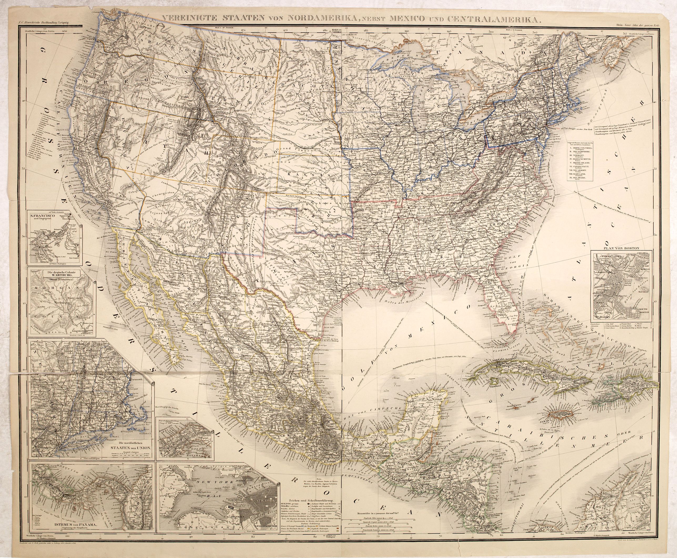 STEIN, Vereinigte Staaten von Nord Amerika, nebst Mexico.., antique map, old maps