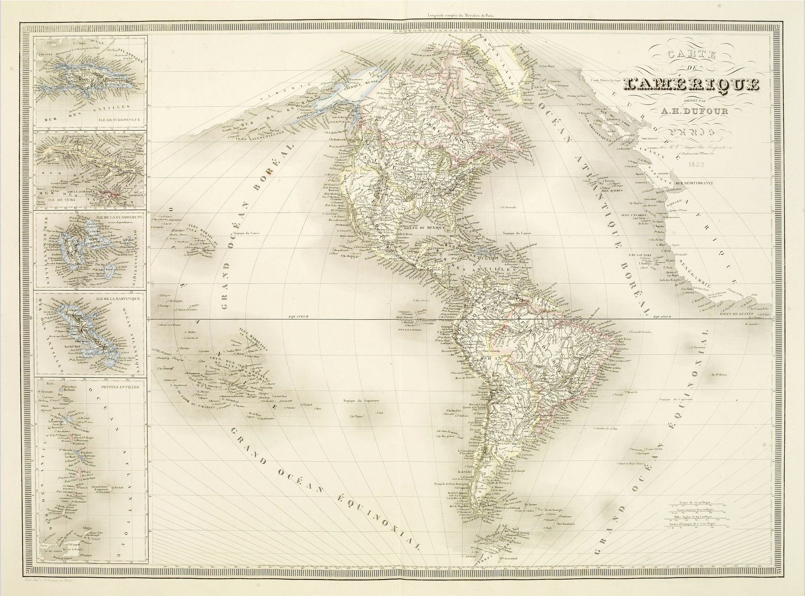 DUFOUR, A.H., Carte de l'Amerique.., antique map, old maps