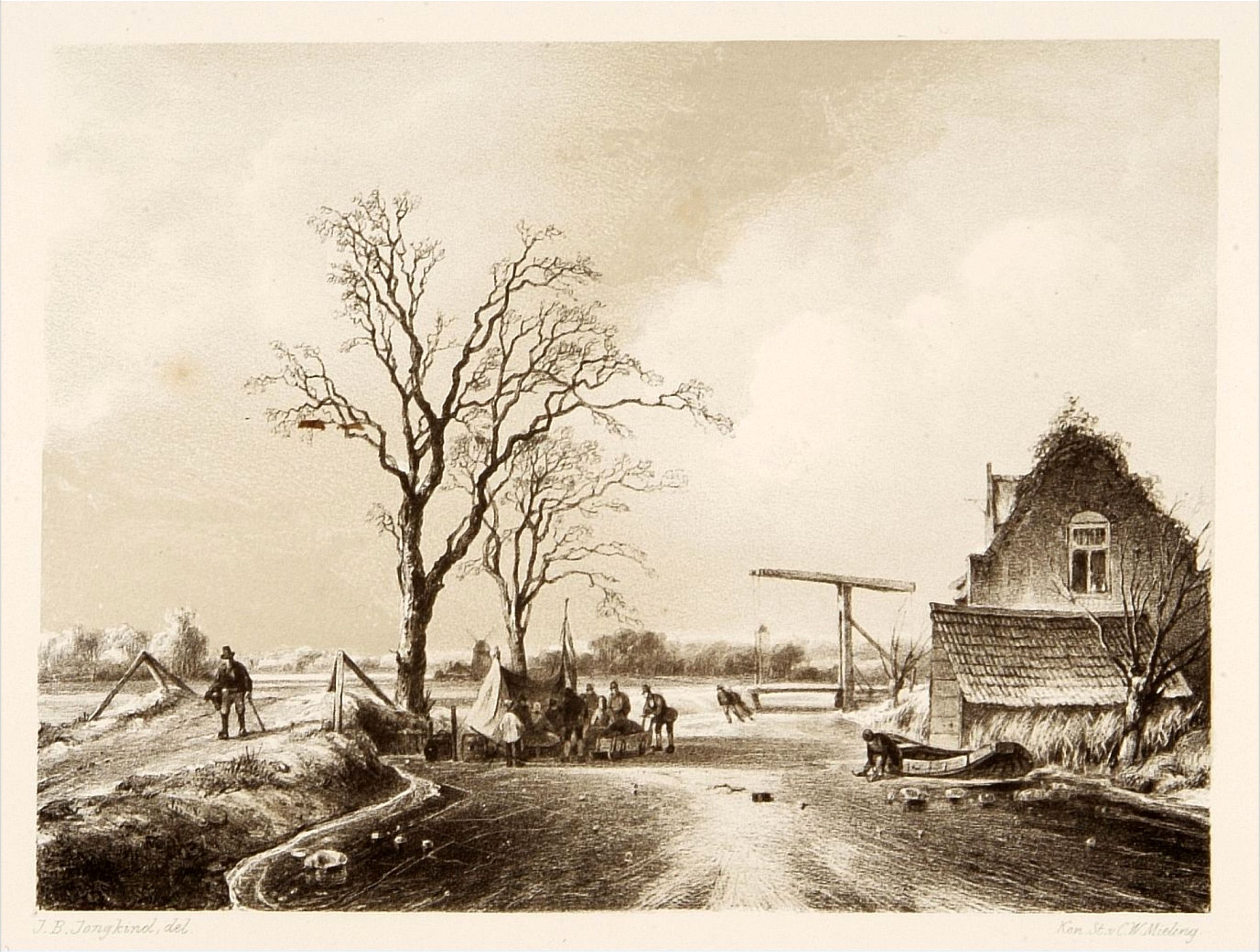 MIELING, C.W., Dutch ice-scene., antique map, old maps