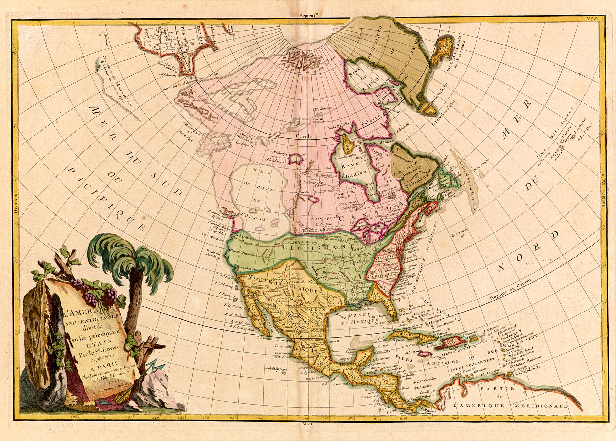 LATTRÉ,L., L'Amerique Septentrionale divisé en fes principaux., antique map, old maps