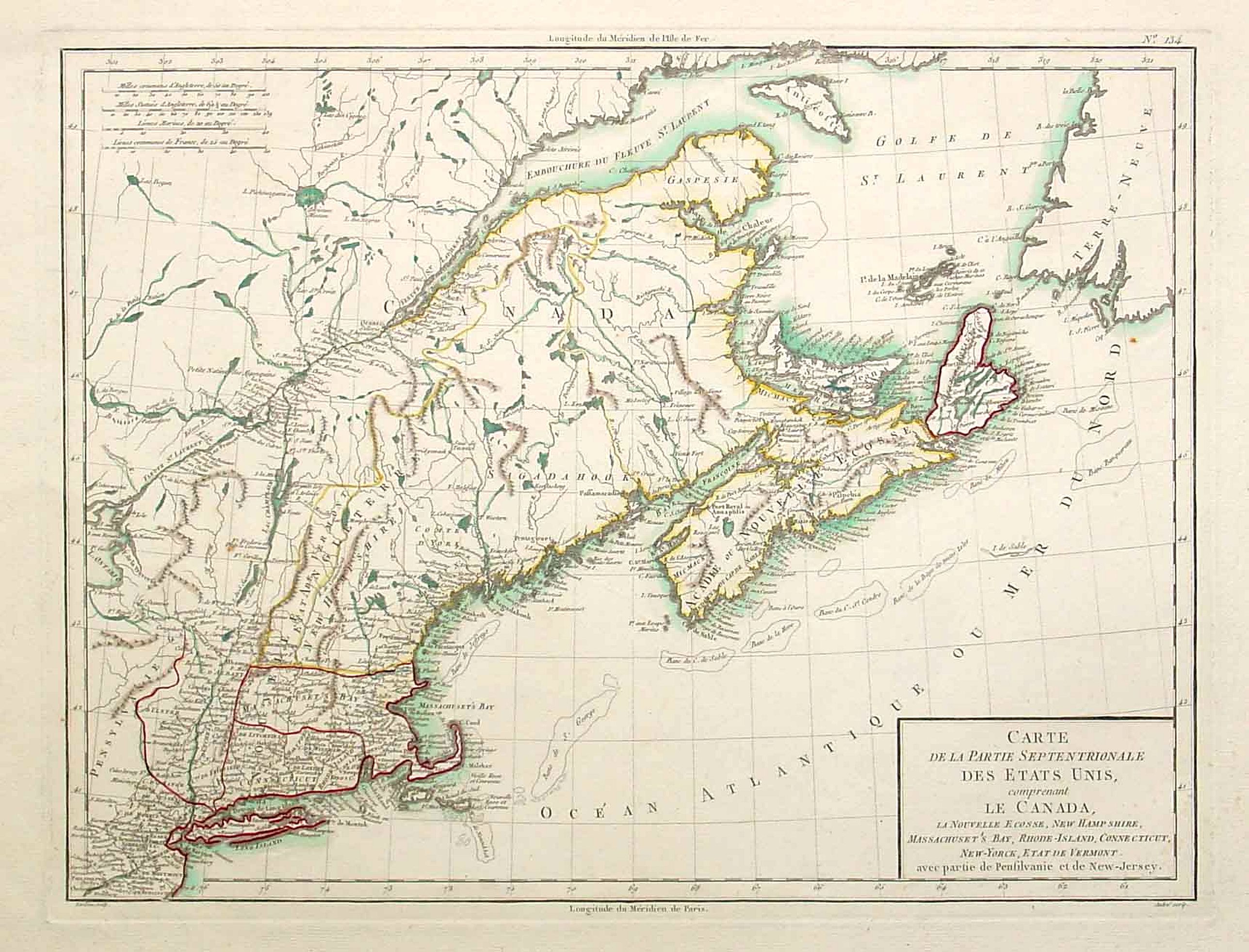 TARDIEU, P.F., Carte de la partie septentrionale des Estats Unis. . ., antique map, old maps
