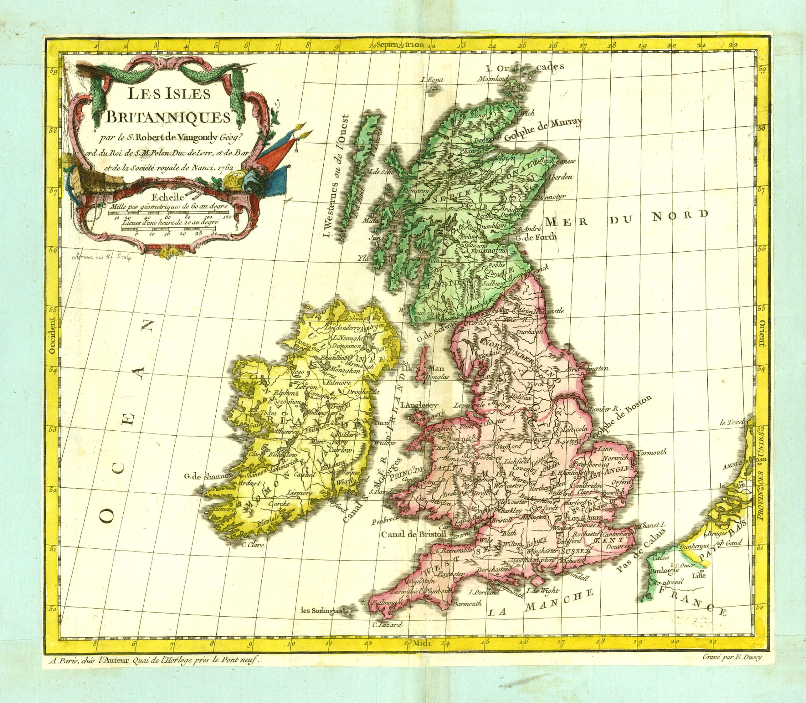 VAUGONDY, R. de, Les Isles Britanniques.., antique map, old maps