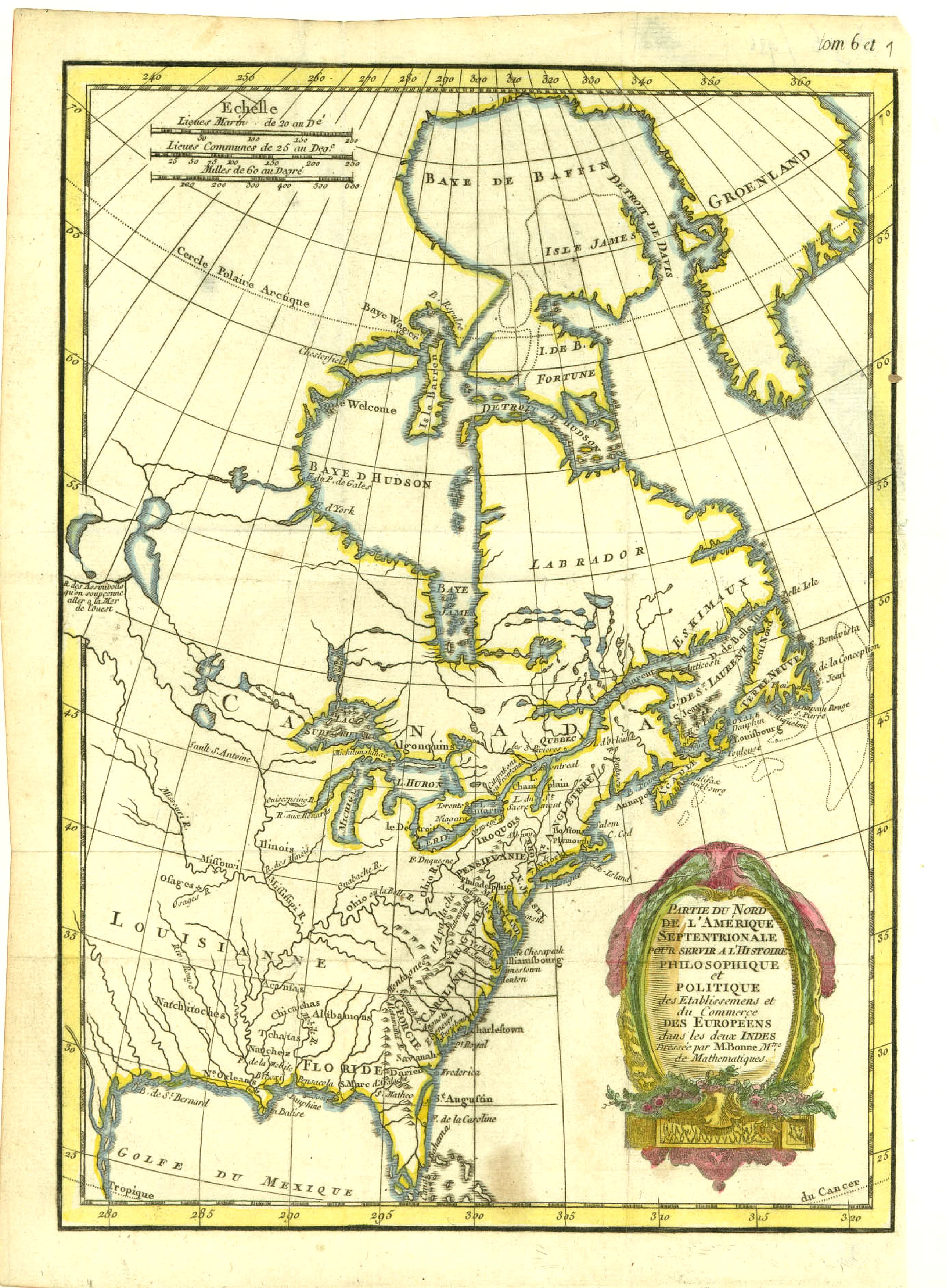 BONNE, R., Partie du Nord de L'Amerique Septentrionale.., antique map, old maps