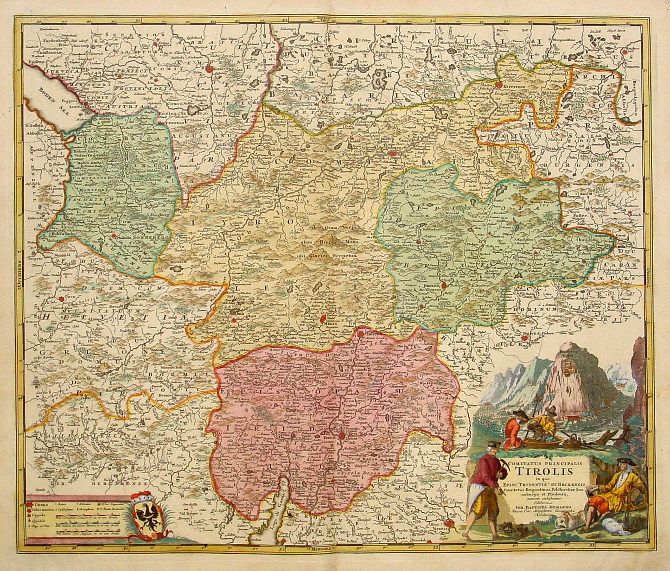 HOMANN,J.B., Comitatus Principalis Tirolis.., antique map, old maps