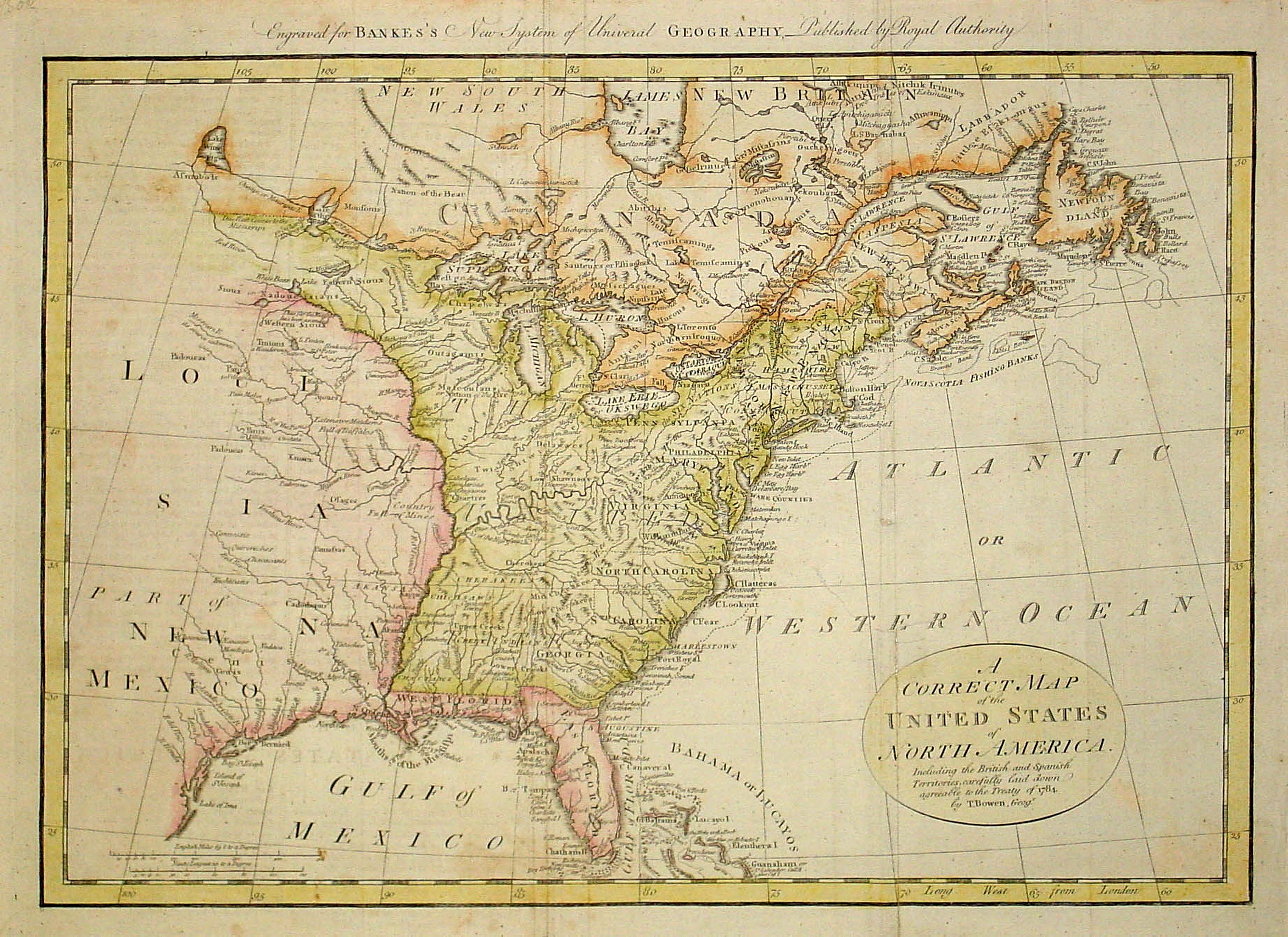 BOWEN,Th., A correct map of the United States of North America.., antique map, old maps