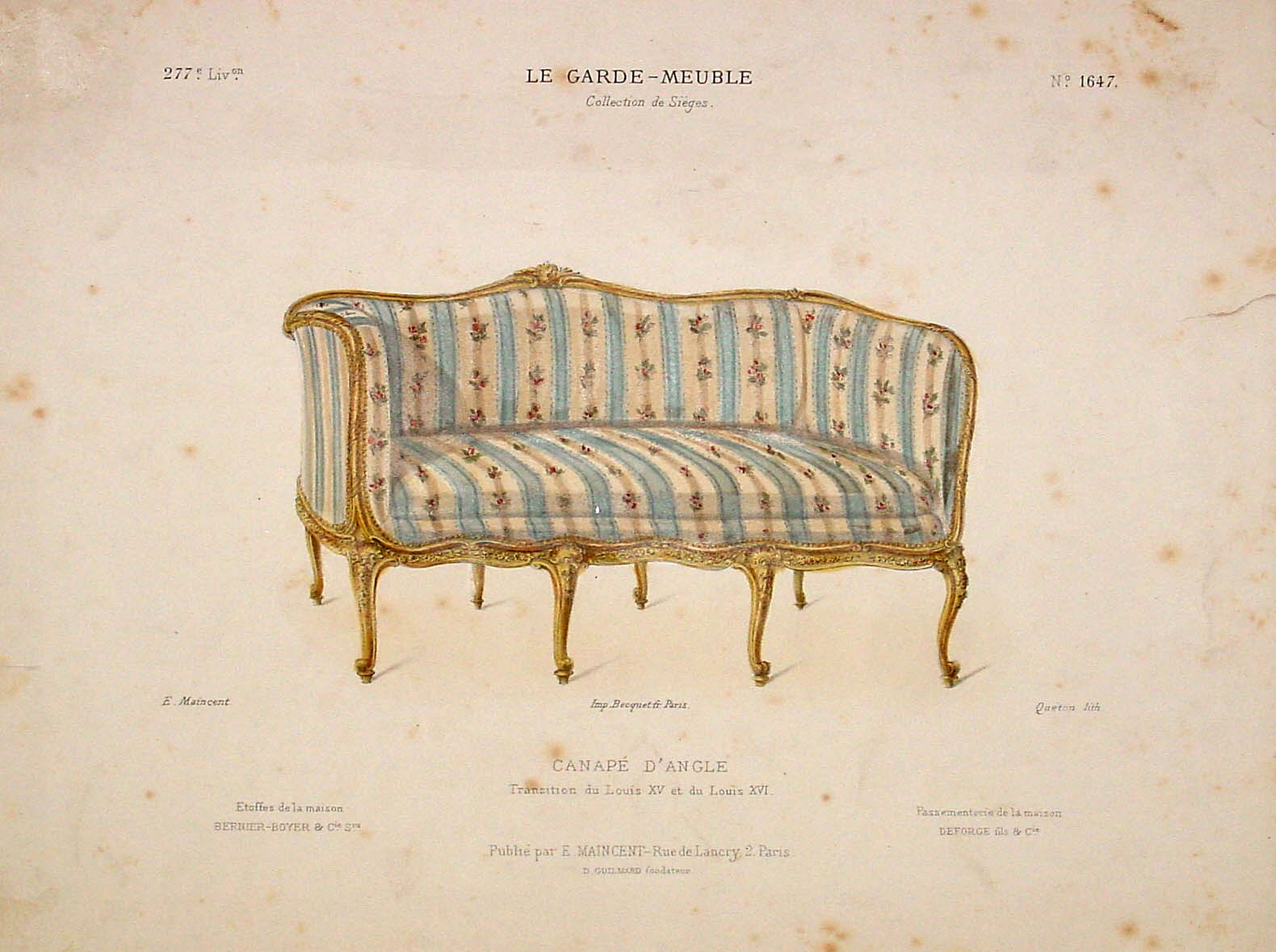 MAINCENT, E., Canapé d'Angle. Transition du Louis XV et.., antique map, old maps