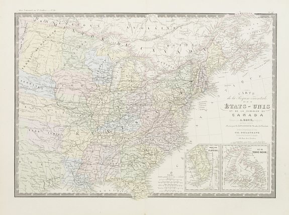 BRUÉ, A./ DELAGRAVE, Ch., Carte de la region orientale des Éts-Unis et de la dominion du Canada., antique map, old maps