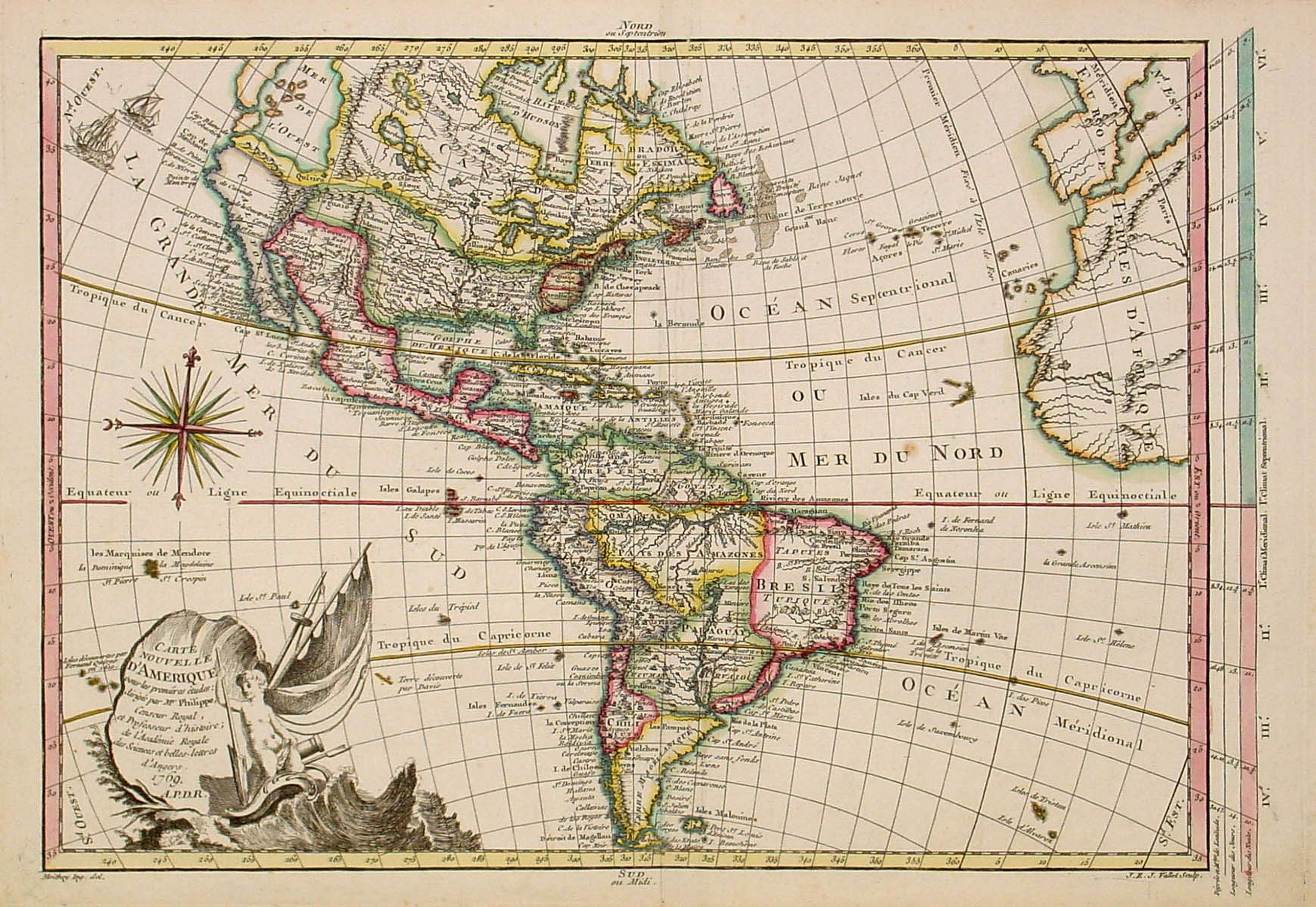 PHILIPPE DE PRETOT, E.A., Carte Nouvel le D'Amerique pour les.., antique map, old maps