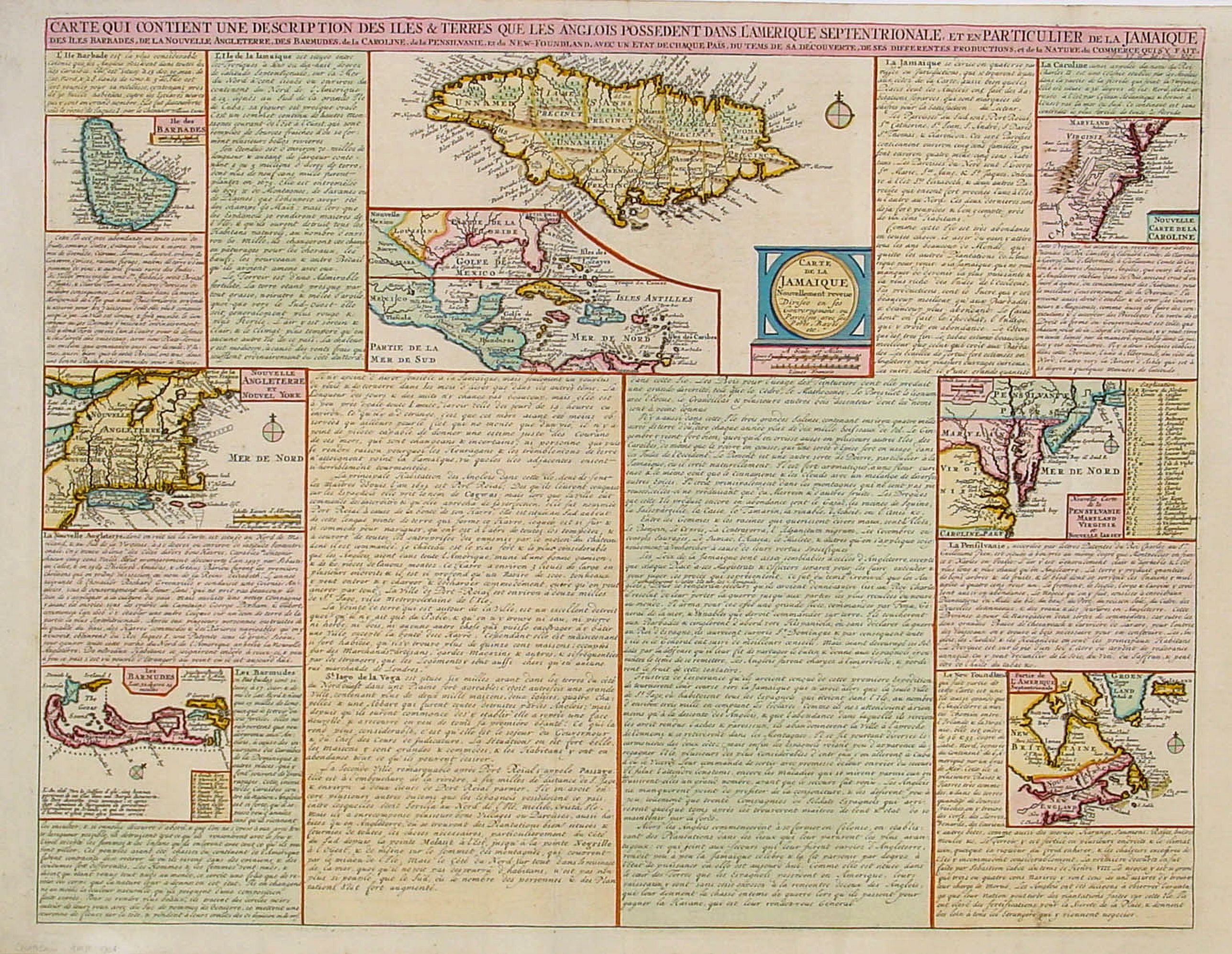 CHATELAIN, H., Carte qui contient..Iles & Terres..L'Amerique..Jamaique.., antique map, old maps