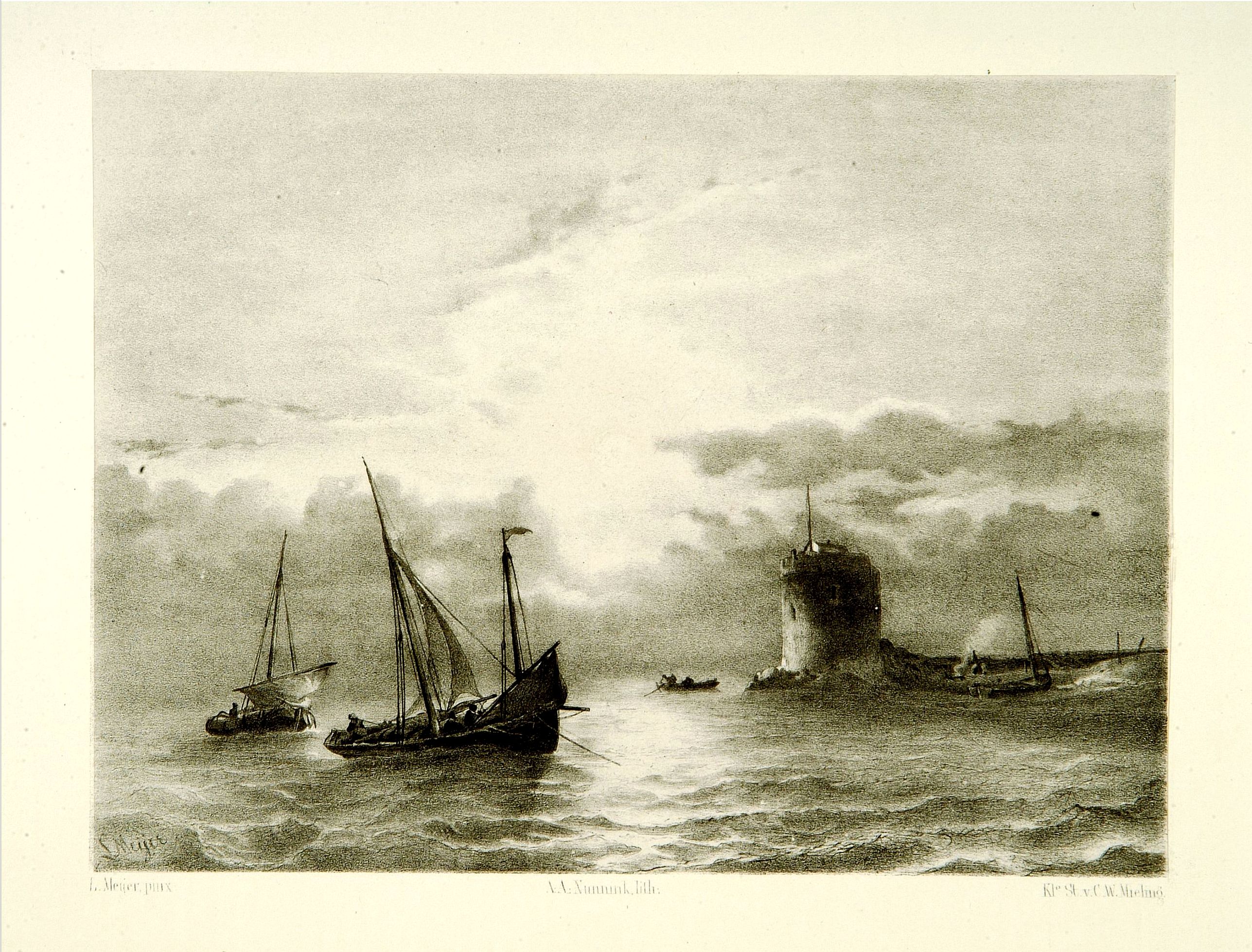 NUNNINK, A.A., Shipping scene., antique map, old maps