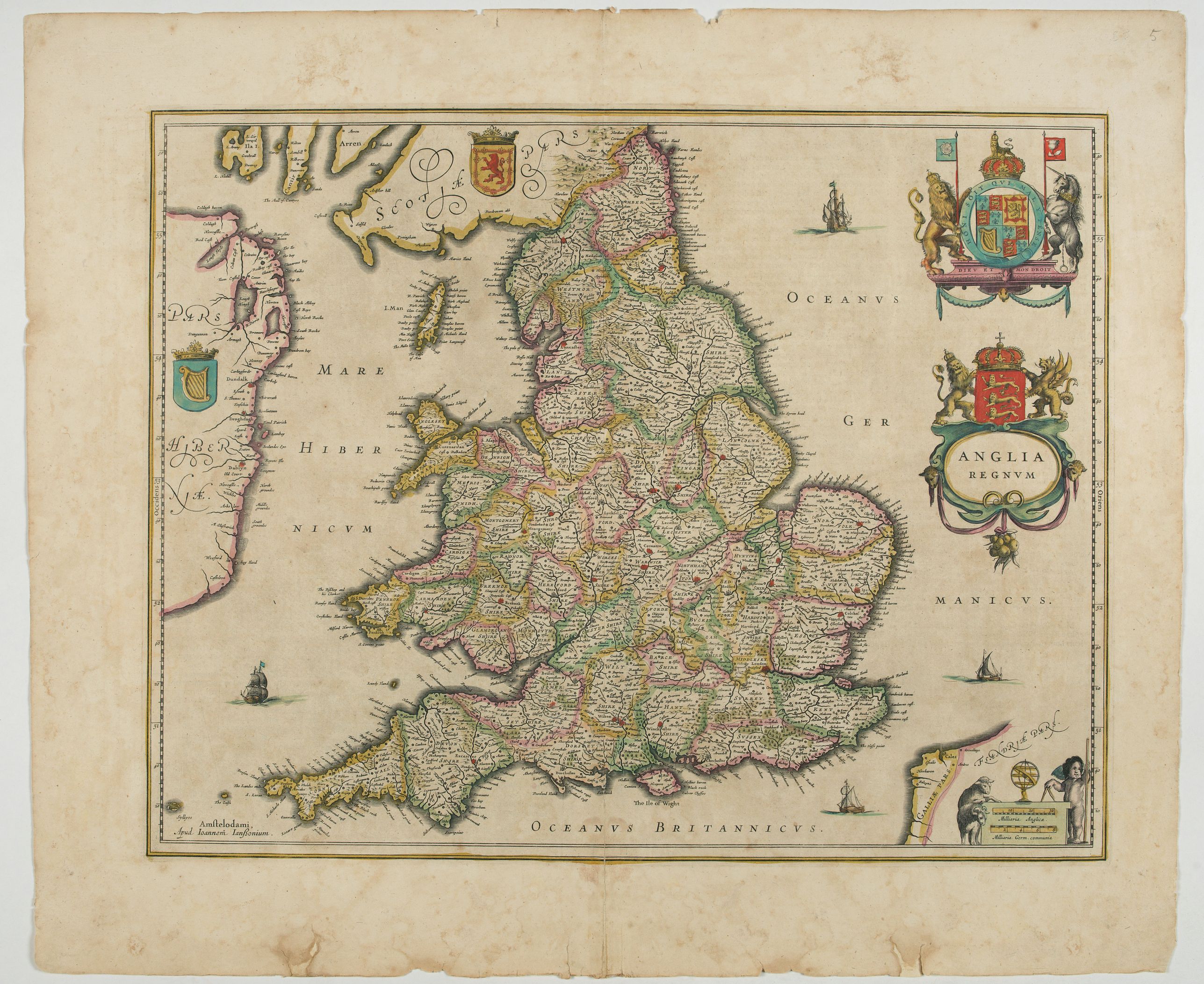 JANSSONIUS, J., Anglia Regnum., antique map, old maps