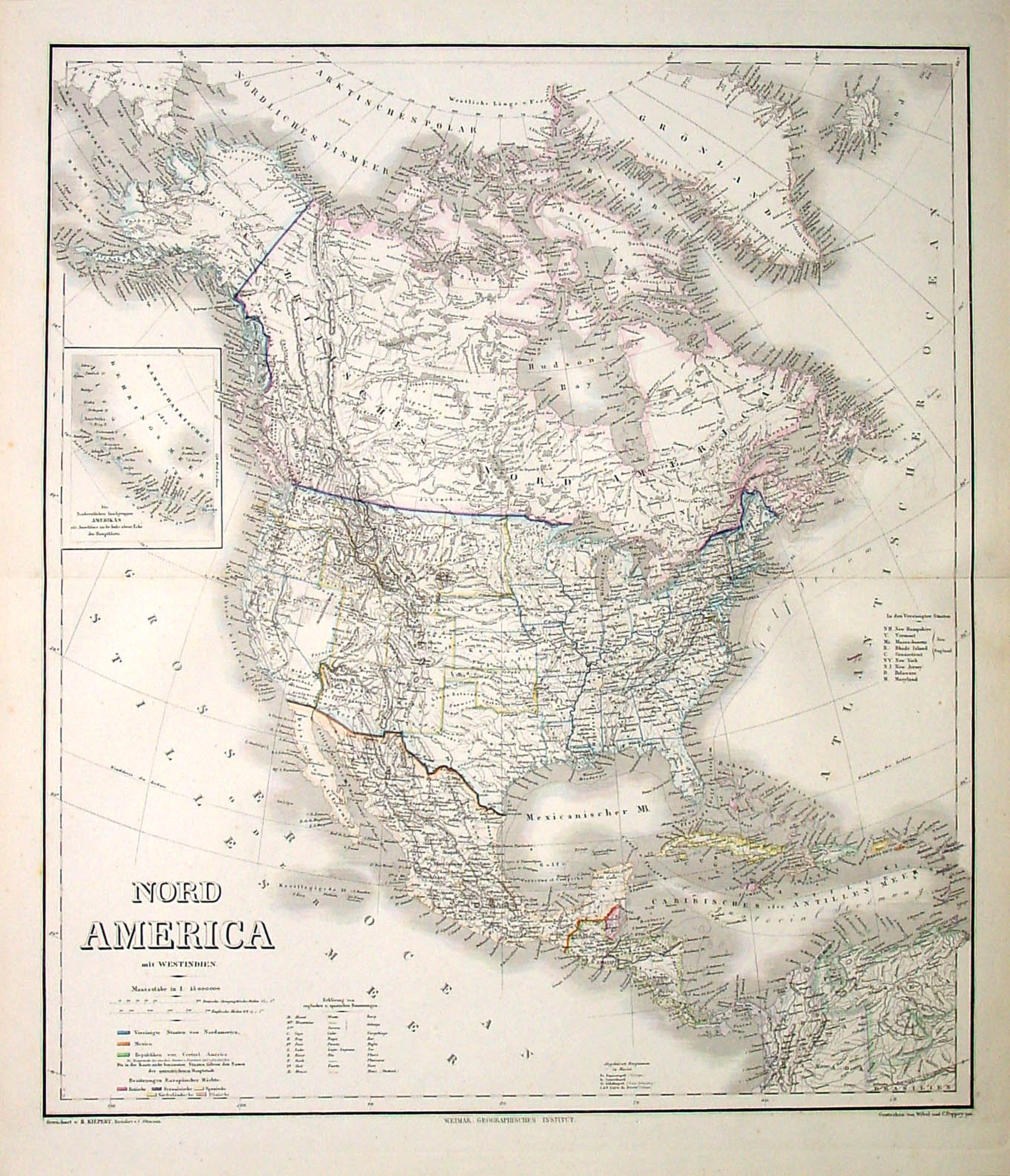 WEILAND, C.F., Nord America mit Westindien., antique map, old maps