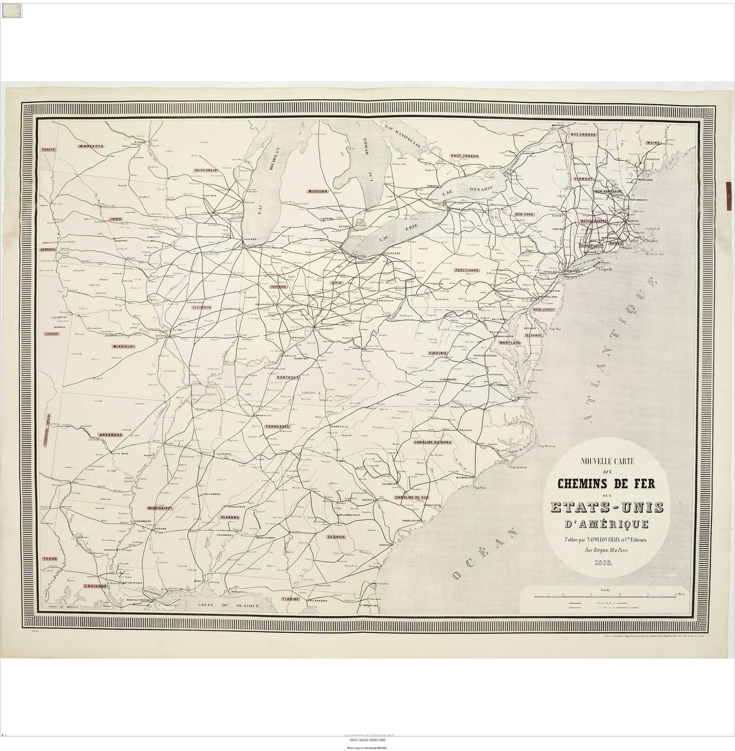 NAPOLÉON CHAIX., Nouvelle carte des chemins de fer des Etats-Unis d'Amerique, antique map, old maps