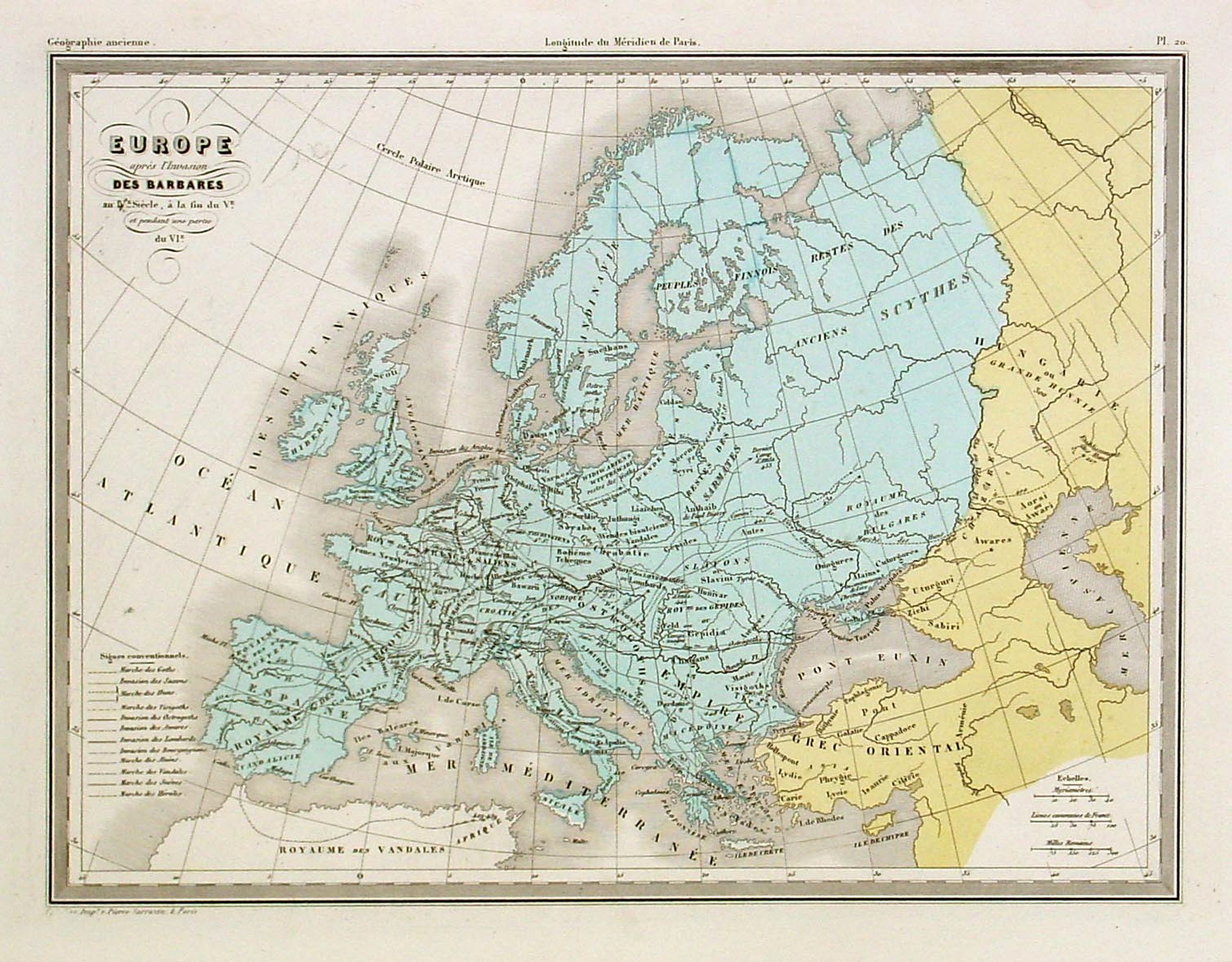 GARNIER FRERES, Europe aprés l'invasion des Barbares.., antique map, old maps