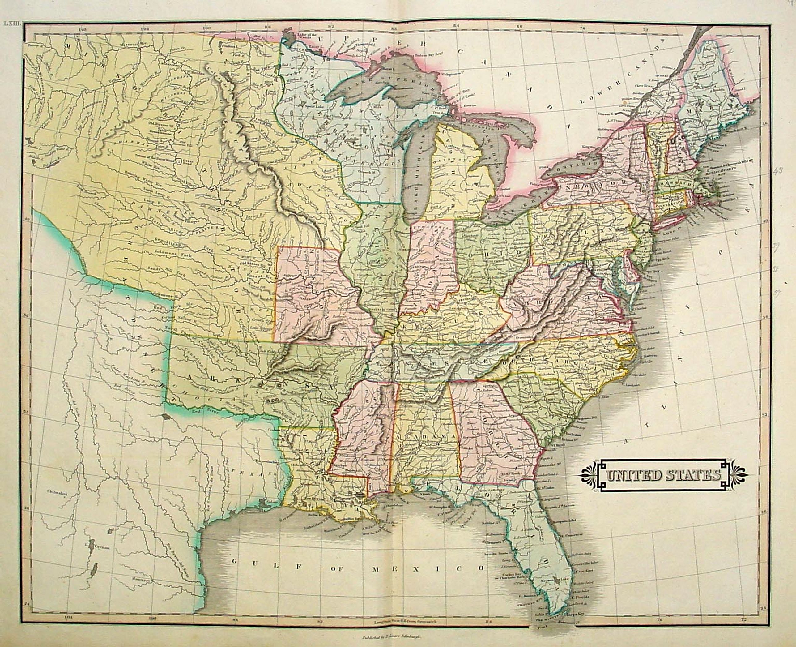 LIZARS,D., United States., antique map, old maps