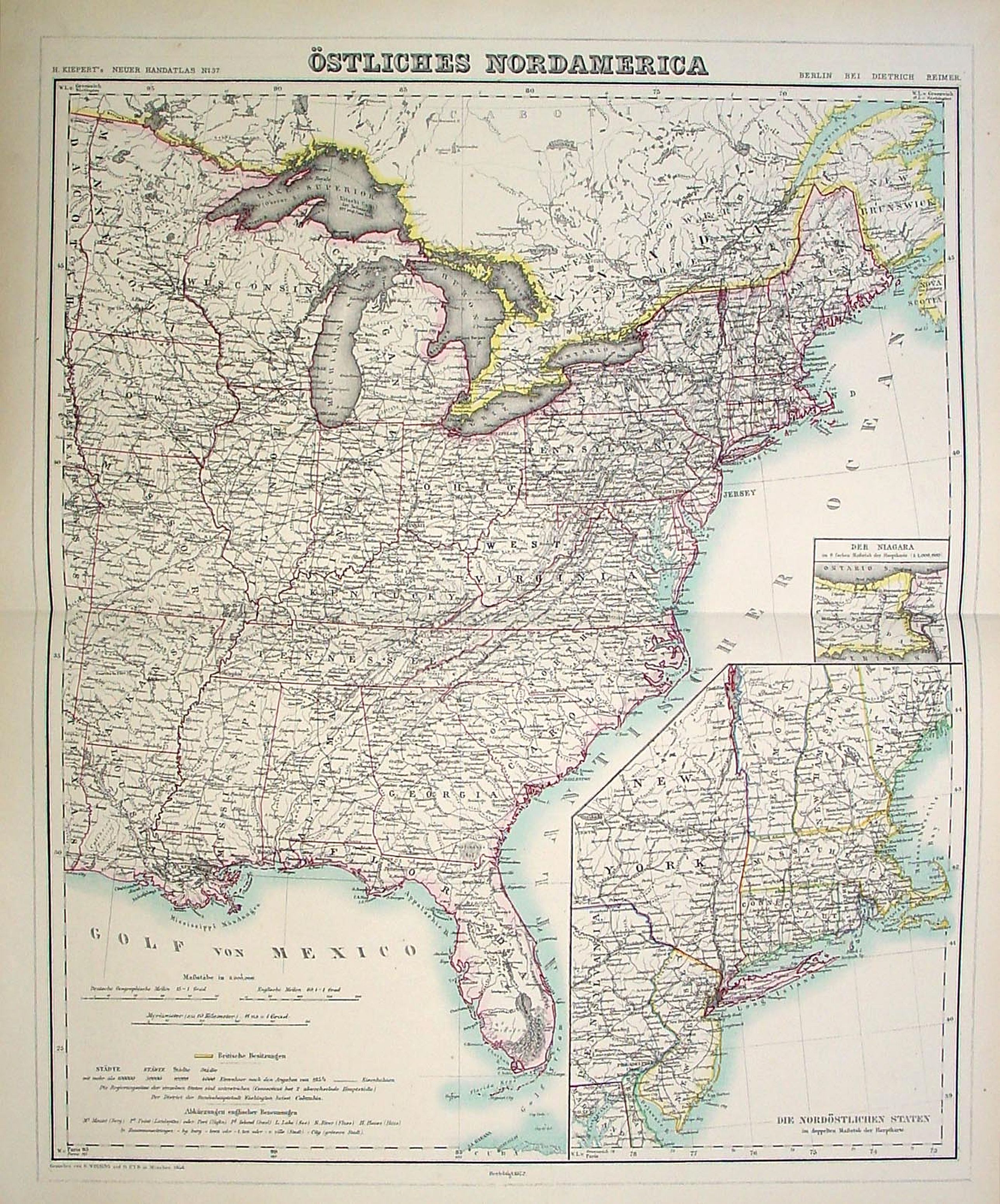 KIEPERT, H., Östliches Nordamerica. . ., antique map, old maps