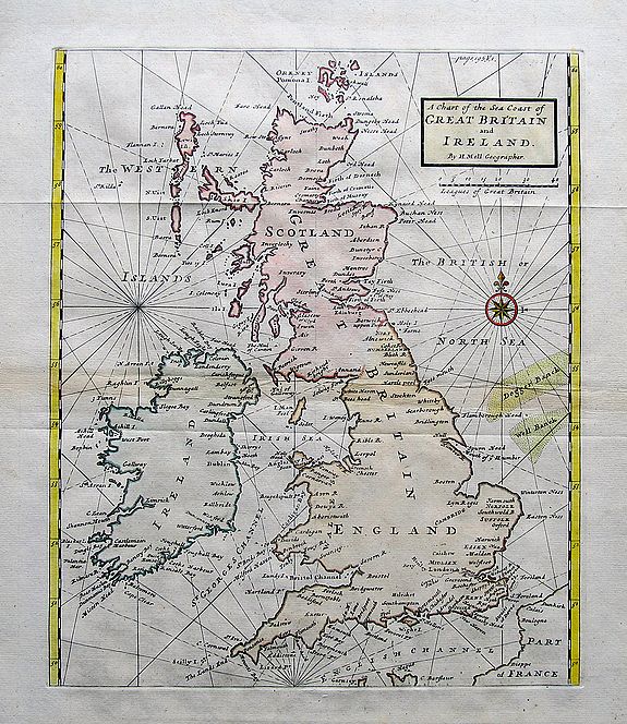MOLL, H., A Chart of the Sea Coast of Great Britain and Ireland., antique map, old maps