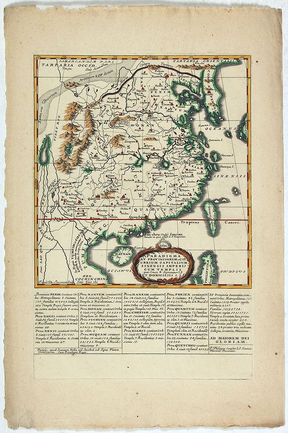 NOLIN, J.-B., Paradigma XV Provinciarum et CLV Urbium Capitalium Sinensis Imperij Cum Templis quae Cruce X Signatur Et Domiciliis S.I., antique map, old maps