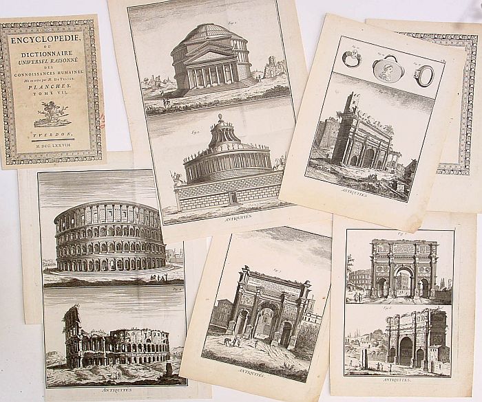 YVERDON/ DE FELICE, Group of 5 engravings of Roman buildings., antique map, old maps