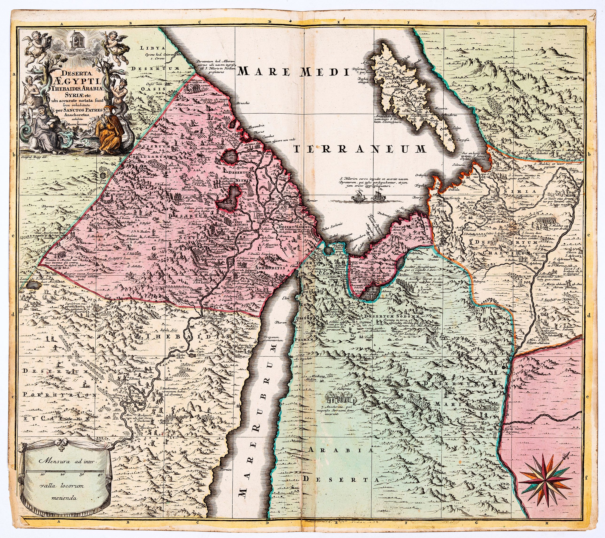 SEUTTER, Mathhaus., Deserta Aegypti Thebaidies Arabiae Syriae etc. ubi accurate notata sunt loca inhabitata per Sanctos Patres Anachoreatas., antique map, old maps