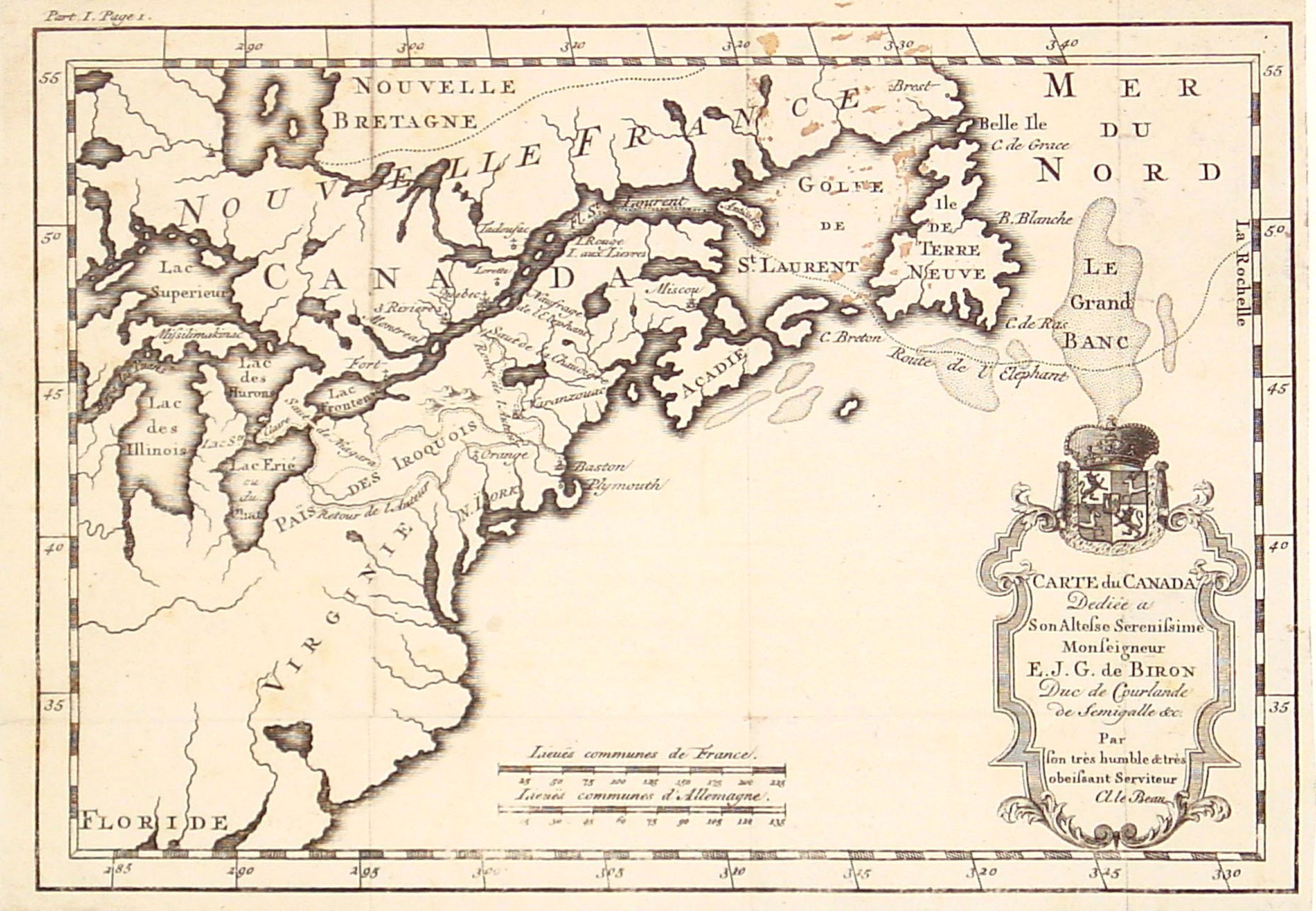 LE BEAU, C., Carte du Canada Dediée a Son Altesse. . ., antique map, old maps