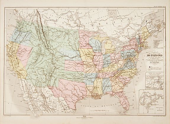 DELAGRAVE, Ch., Carte physique et politique des États-Unis.., antique map, old maps