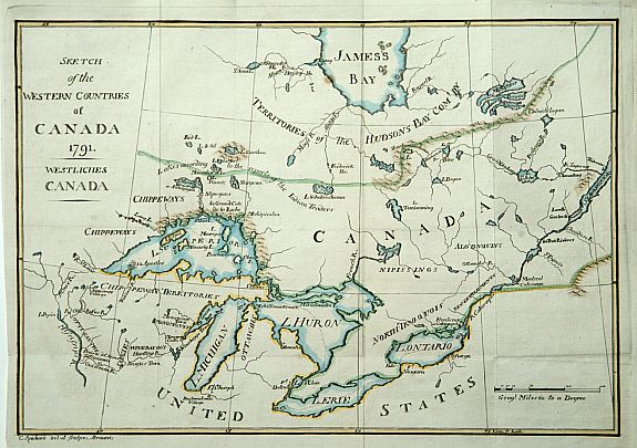 LONG,J., Sketch of the Western countries of Canada 1791./ Westliches Canada., antique map, old maps