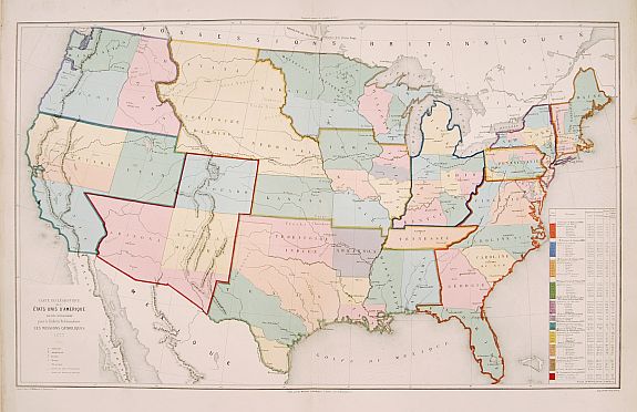 MISSIONS CATHOLIQUES, Carte Ecclésiastique des Etats Unis d'Amérique., antique map, old maps