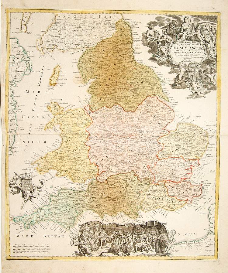 HOMANN,J.B., Regnum Angliae.., antique map, old maps