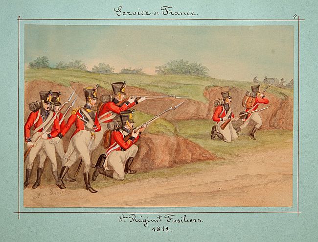 VAN ESCHEN,A., Service de France. 3éme Régiment Fusiliers1812, antique map, old maps