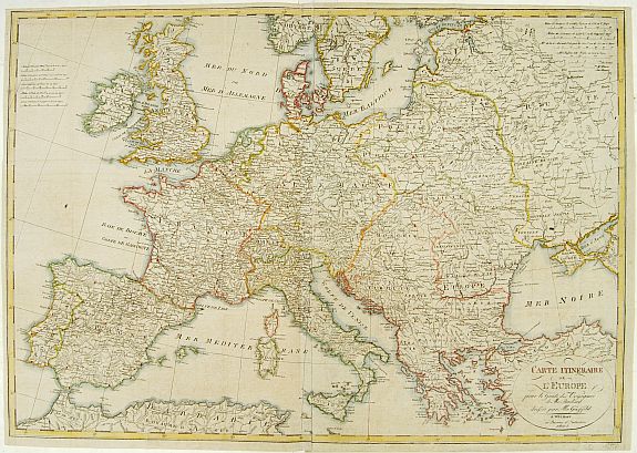 INDUSTRIES COMPTOIRS, Charte Itineraire de l'Europe pour le guide des Voyageurs.., antique map, old maps
