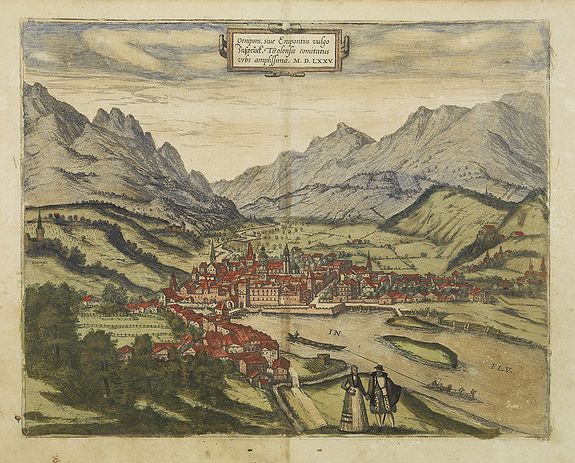 BRAUN,G. / HOGENBERG, F., Oenipons, siue Enipontius vulgo Insspruck. . ., antique map, old maps