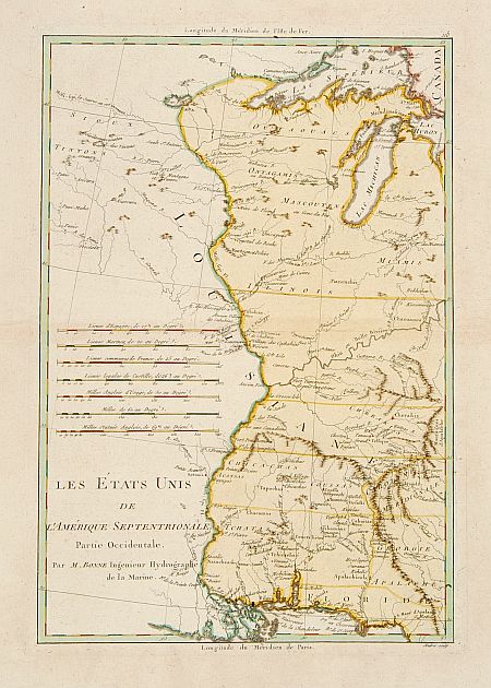 BONNE,R., Les États Unis de L'Amerique Septentrionale.., antique map, old maps