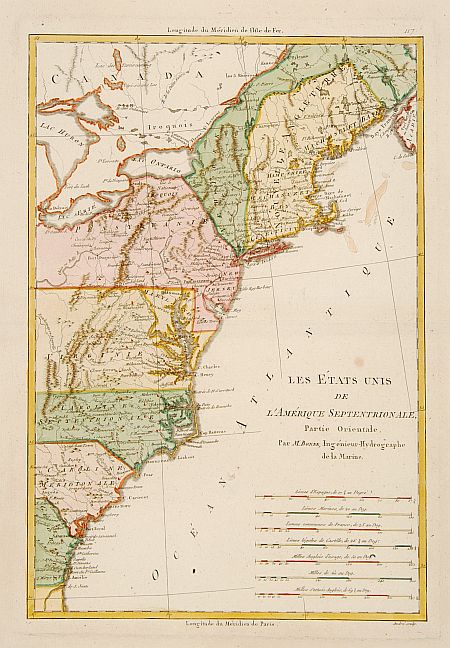 BONNE,R., Les États Unis de L''Amerique Septentrionale.., antique map, old maps