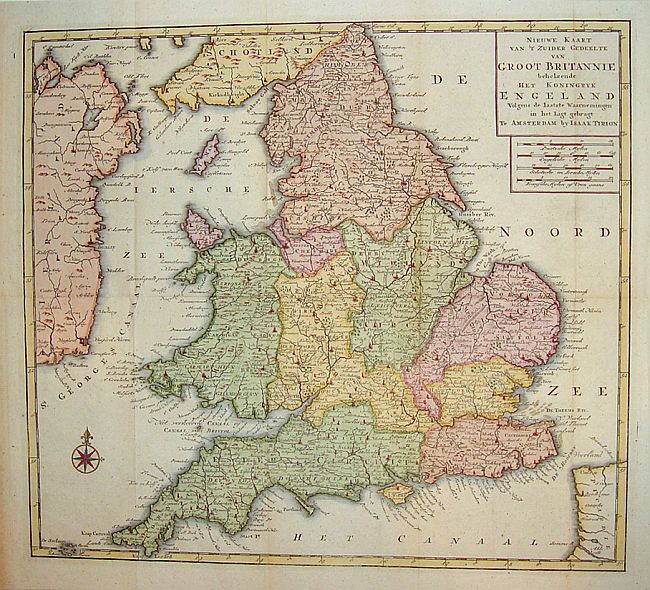 TIRION, I., Nieuwe Kaart van't Zuider Gedeetle van Groot Britannie., antique map, old maps