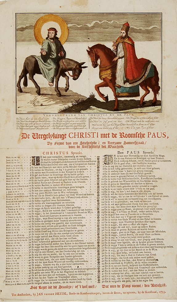 VAN DER HEYDE, J., De Vergelykinge Christi met de roomiche Paus.., antique map, old maps