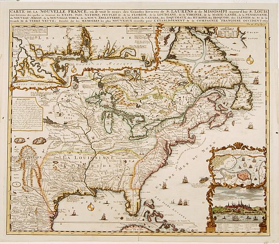 CHATELAIN, H., Carte de la Nouvelle France, ou se voi le cours. . ., antique map, old maps